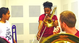 BPYO Trombonist Robyn Smith works with In Crescendo students BPYO Trombonist Robyn Smith works with In Crescendo students
